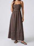 Women's Striped Maxi Dress with Spaghetti Straps and Square Neck