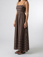 Women's Striped Maxi Dress with Spaghetti Straps and Square Neck