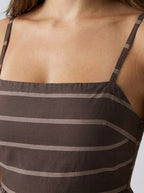 Women's Striped Maxi Dress with Spaghetti Straps and Square Neck
