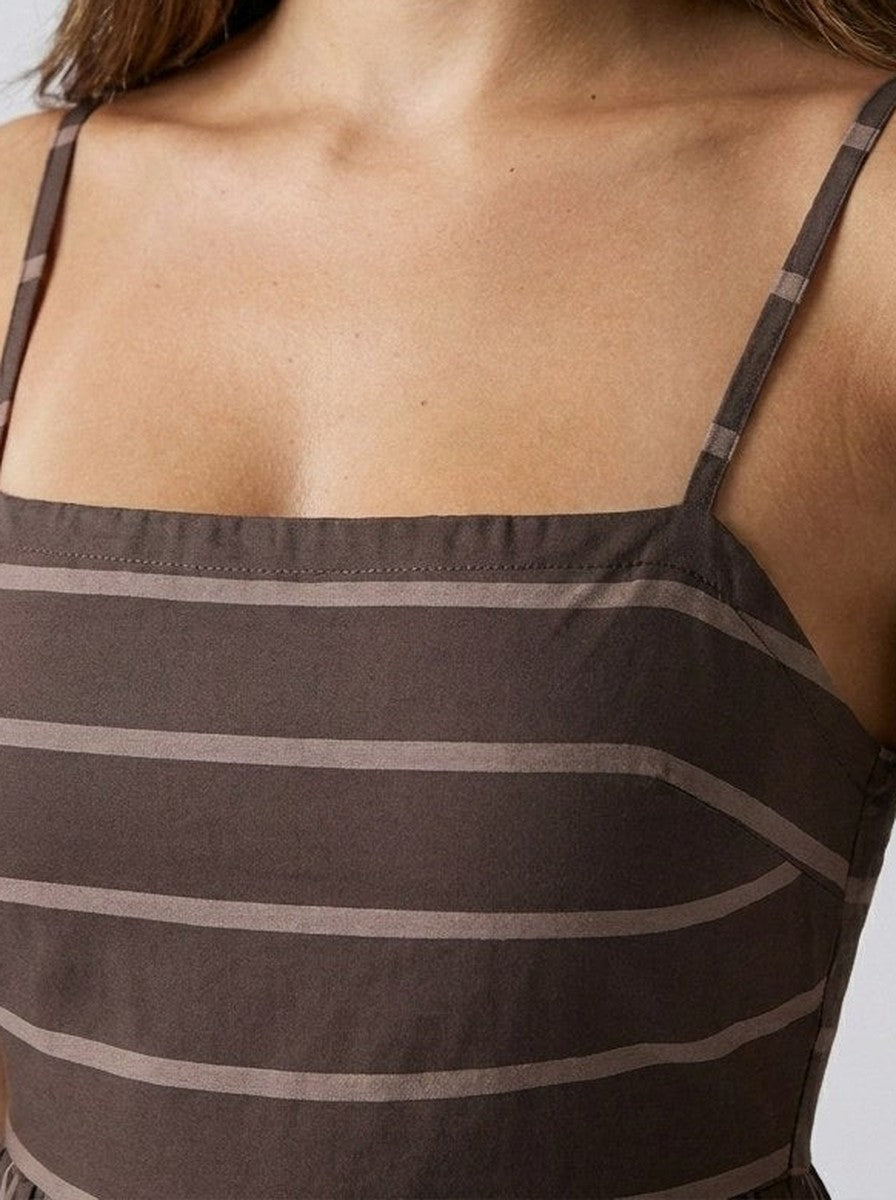 Women's Striped Maxi Dress with Spaghetti Straps and Square Neck
