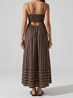 Women's Striped Maxi Dress with Spaghetti Straps and Square Neck