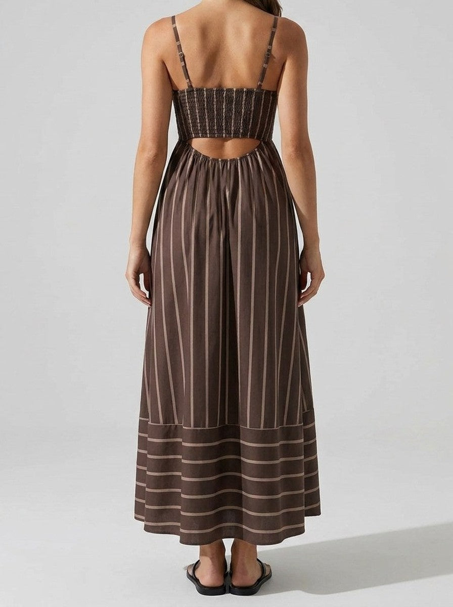 Women's Striped Maxi Dress with Spaghetti Straps and Square Neck