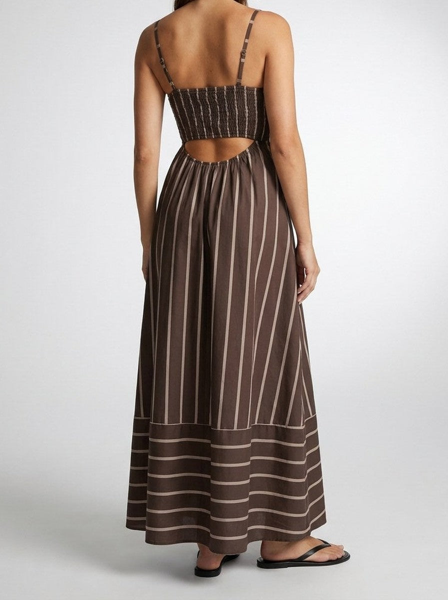Women's Striped Maxi Dress with Spaghetti Straps and Square Neck