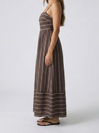 Women's Striped Maxi Dress with Spaghetti Straps and Square Neck