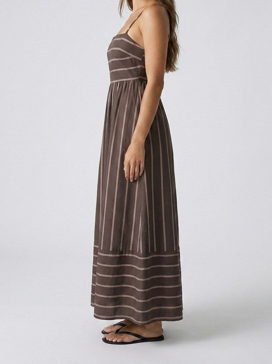 Women's Striped Maxi Dress with Spaghetti Straps and Square Neck