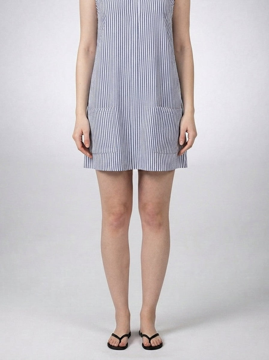 Women's Striped Scoop Neck A-Line Summer Knee Length Dress