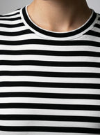 Women's Striped Short Sleeve Bodycon Occasion Maxi Dress with Crew Neck