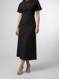 Women's Striped Short Sleeve Ruched Wedding Guest Maxi Dress with Boat Neck