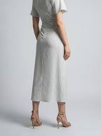 Women's Striped Short Sleeve Ruched Wedding Guest Maxi Dress with Boat Neck