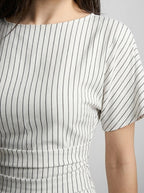 Women's Striped Short Sleeve Ruched Wedding Guest Maxi Dress with Boat Neck