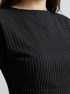 Women's Striped Short Sleeve Ruched Wedding Guest Maxi Dress with Boat Neck
