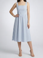 Women's Striped Square Neck Sleeveless Midi Dress