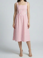 Women's Striped Square Neck Sleeveless Midi Dress