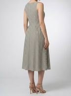 Women's Striped Square Neck Sleeveless Midi Dress