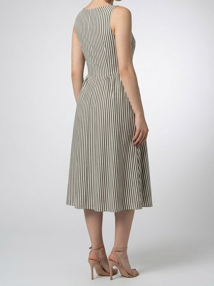 Women's Striped Square Neck Sleeveless Midi Dress