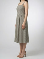 Women's Striped Square Neck Sleeveless Midi Dress