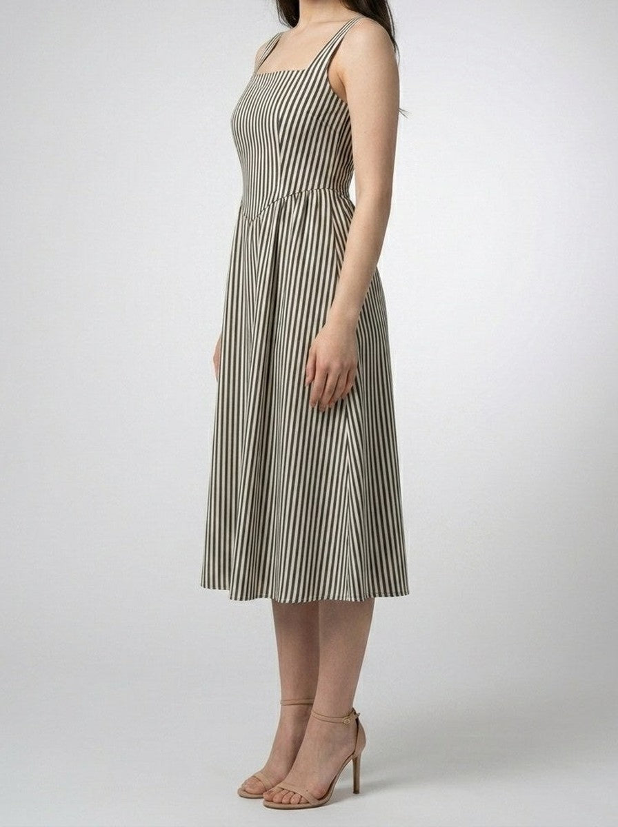 Women's Striped Square Neck Sleeveless Midi Dress