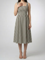 Women's Striped Square Neck Sleeveless Midi Dress