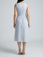 Women's Striped Square Neck Sleeveless Midi Dress