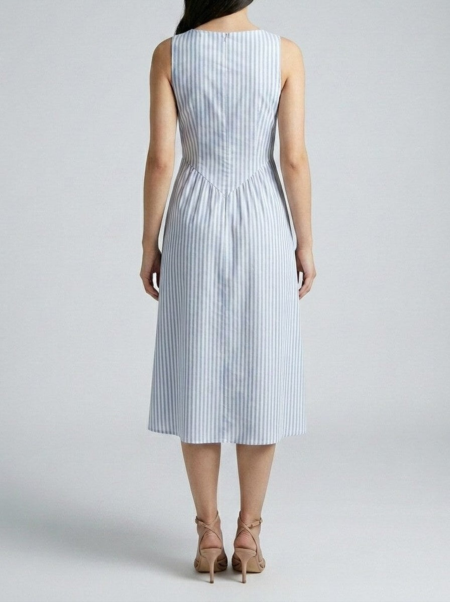 Women's Striped Square Neck Sleeveless Midi Dress