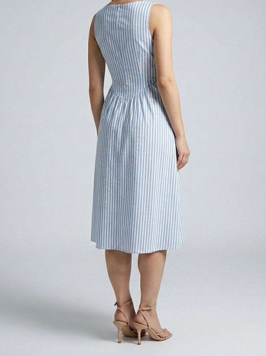 Women's Striped Square Neck Sleeveless Summer Midi Dress