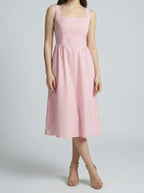 Women's Striped Square Neck Sleeveless Summer Midi Dress