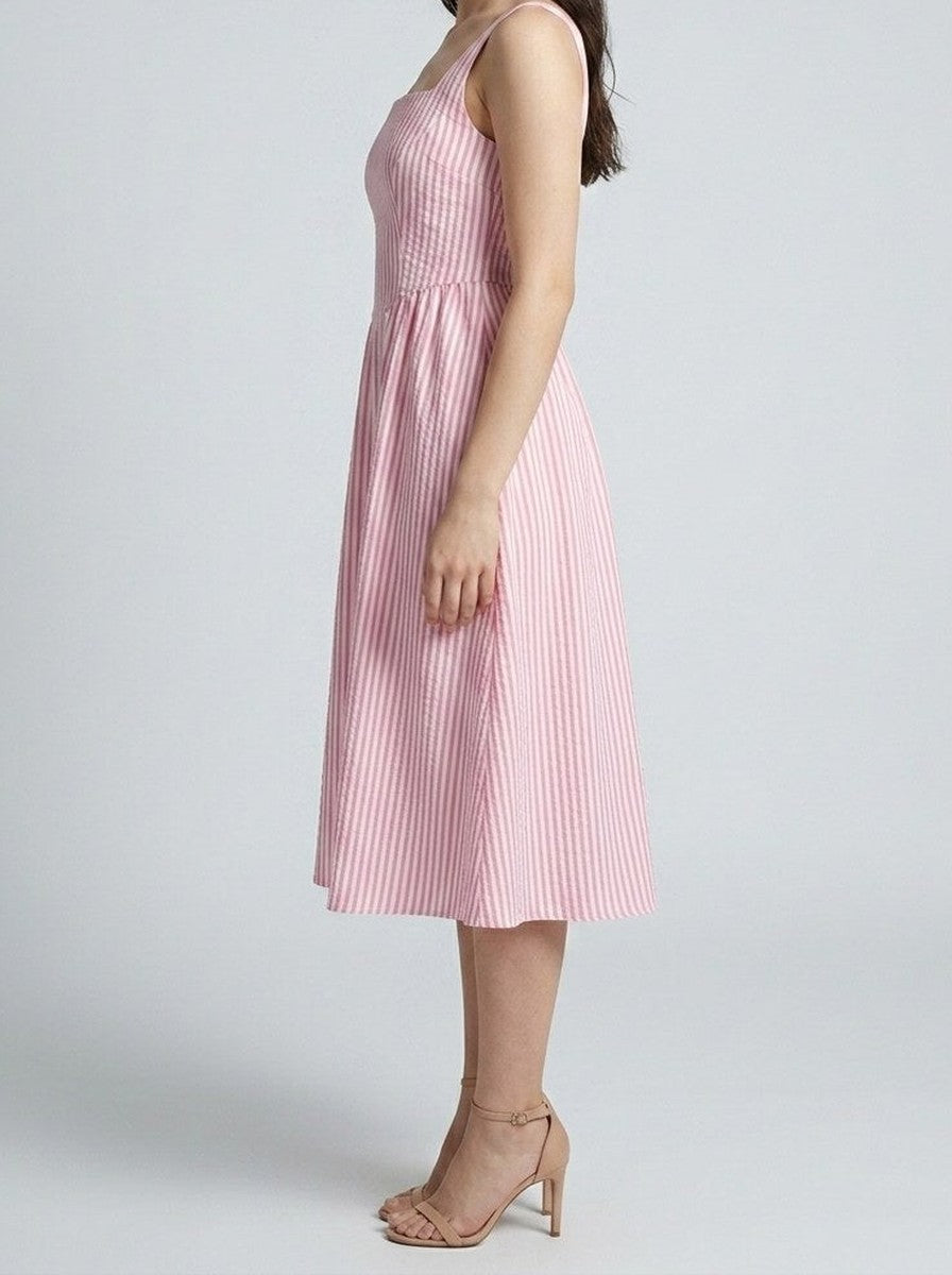 Women's Striped Square Neck Sleeveless Summer Midi Dress