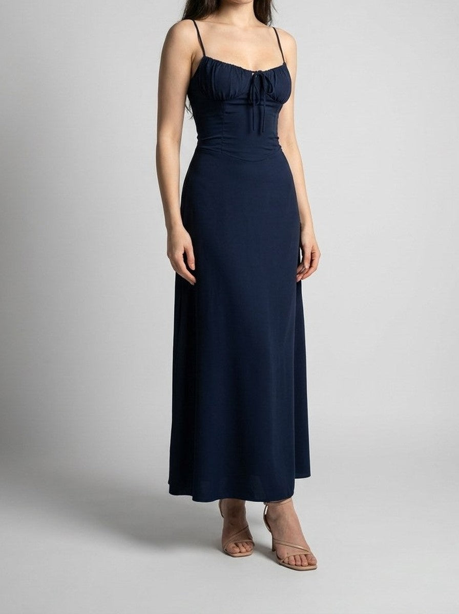 Women's Sweetheart Ruched Wedding Guest Maxi Dress with Spaghetti Straps