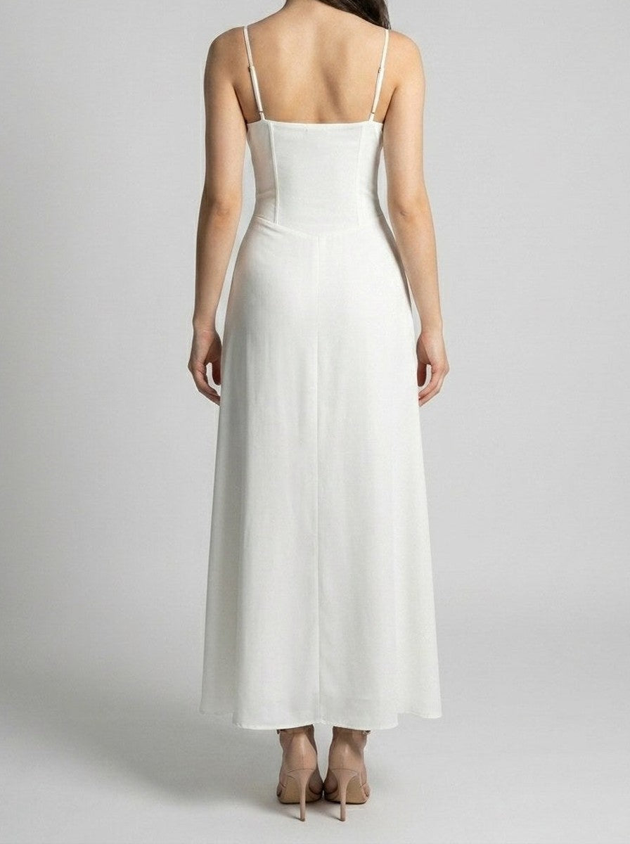 Women's Sweetheart Ruched Wedding Guest Maxi Dress with Spaghetti Straps