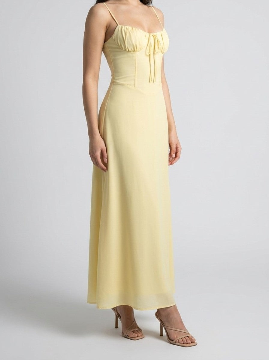 Women's Sweetheart Ruched Wedding Guest Maxi Dress with Spaghetti Straps
