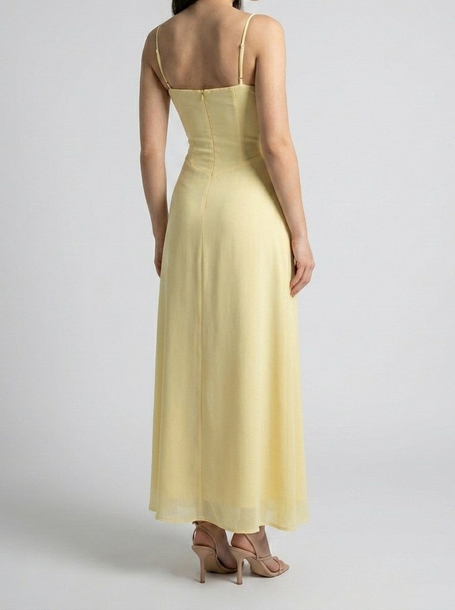 Women's Sweetheart Ruched Wedding Guest Maxi Dress with Spaghetti Straps