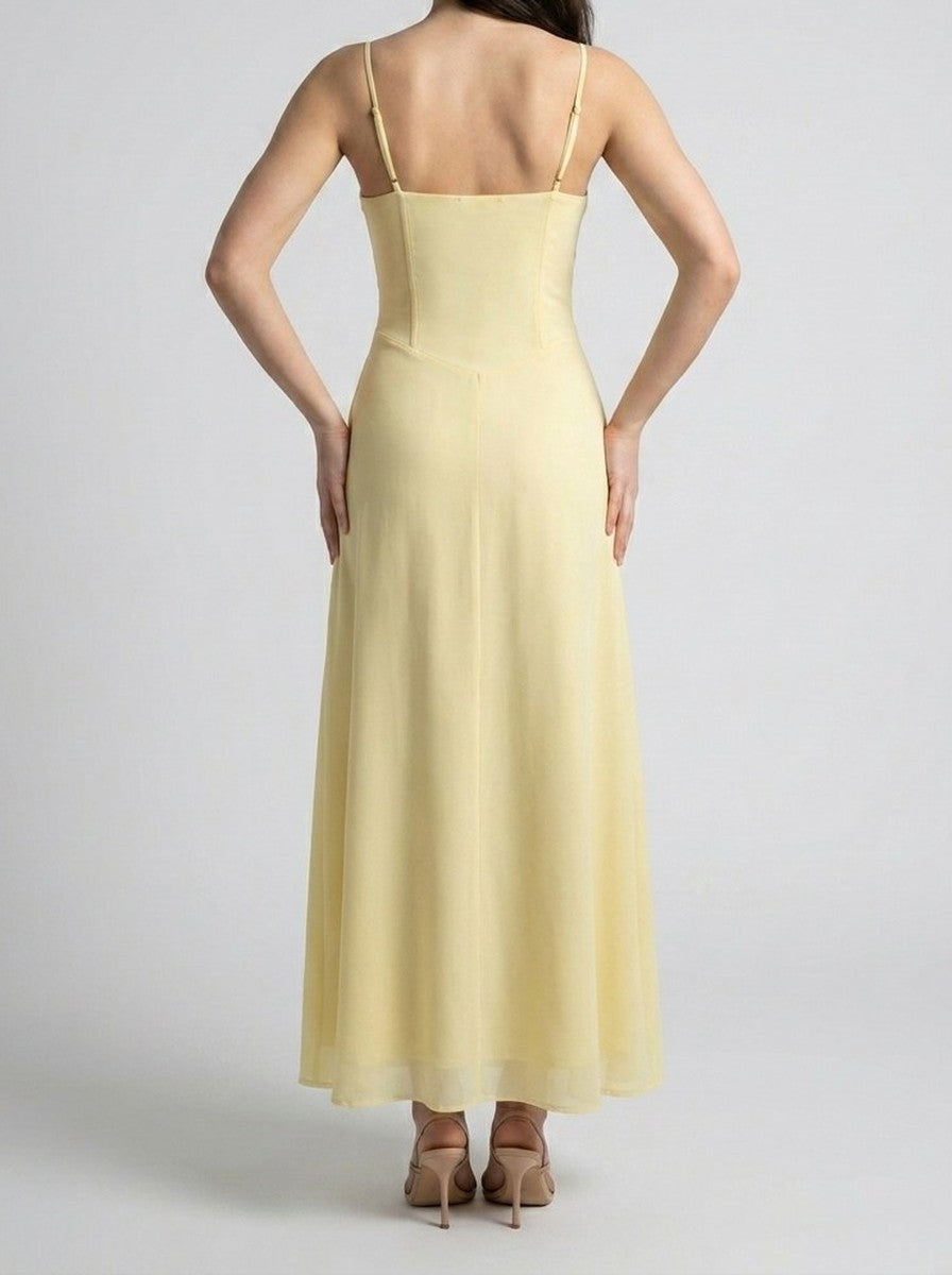 Women's Sweetheart Ruched Wedding Guest Maxi Dress with Spaghetti Straps