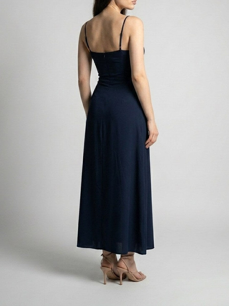 Women's Sweetheart Spaghetti Strap Ruched Occasion Maxi Dress
