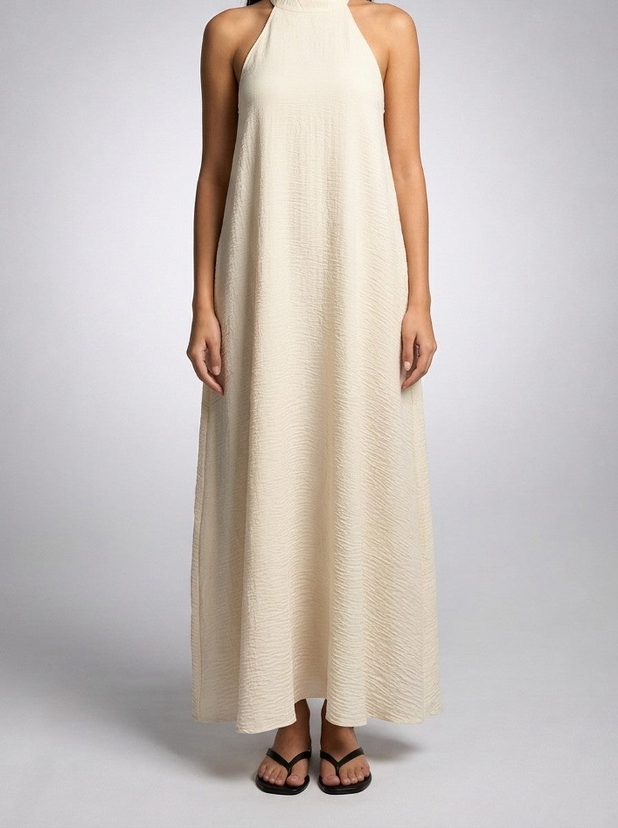 Women's Textured Sleeveless Maxi Dress with Halter Neck