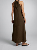 Women's Textured Sleeveless Maxi Dress with Halter Neck