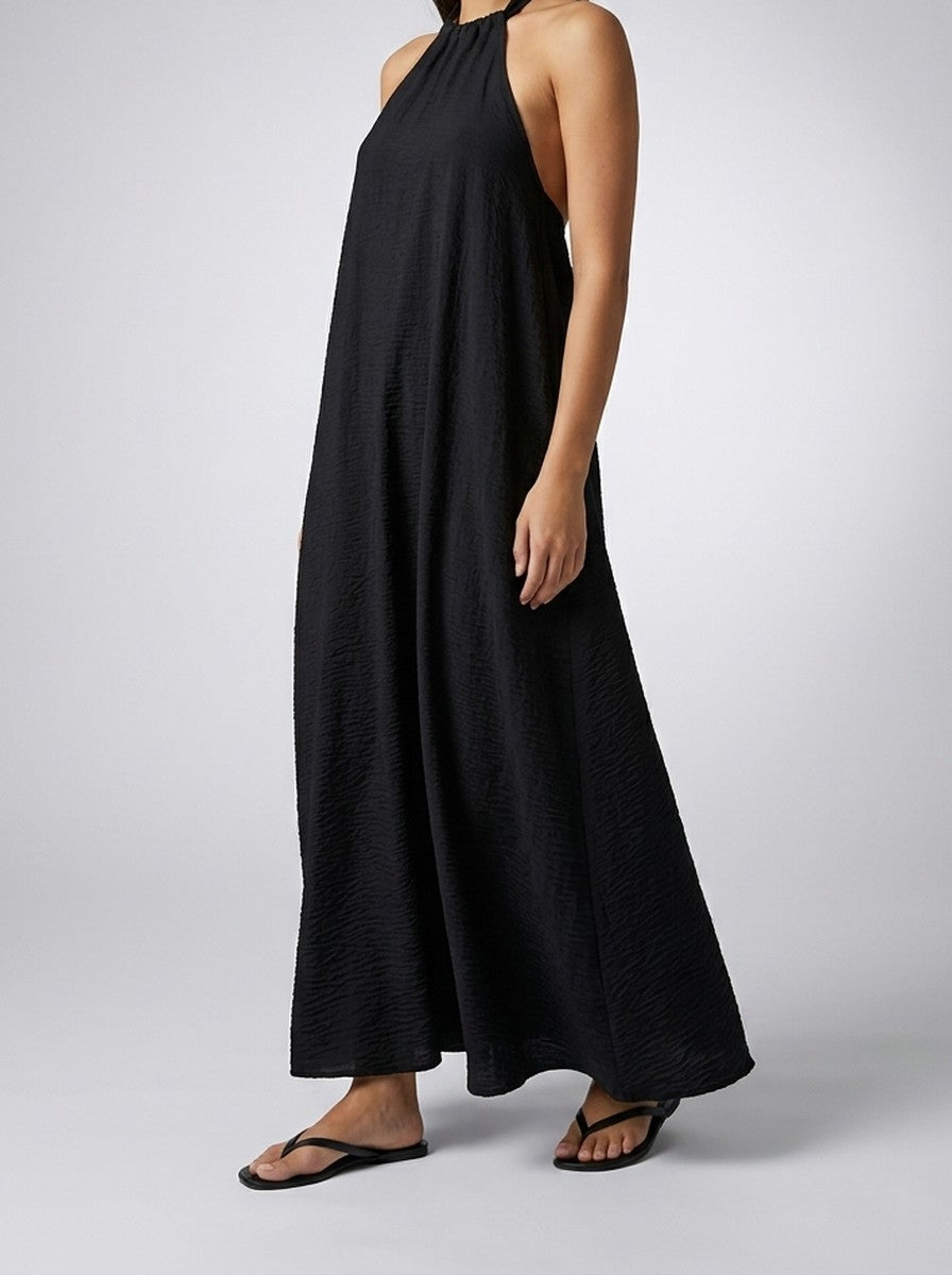 Women's Textured Sleeveless Maxi Dress with Halter Neck