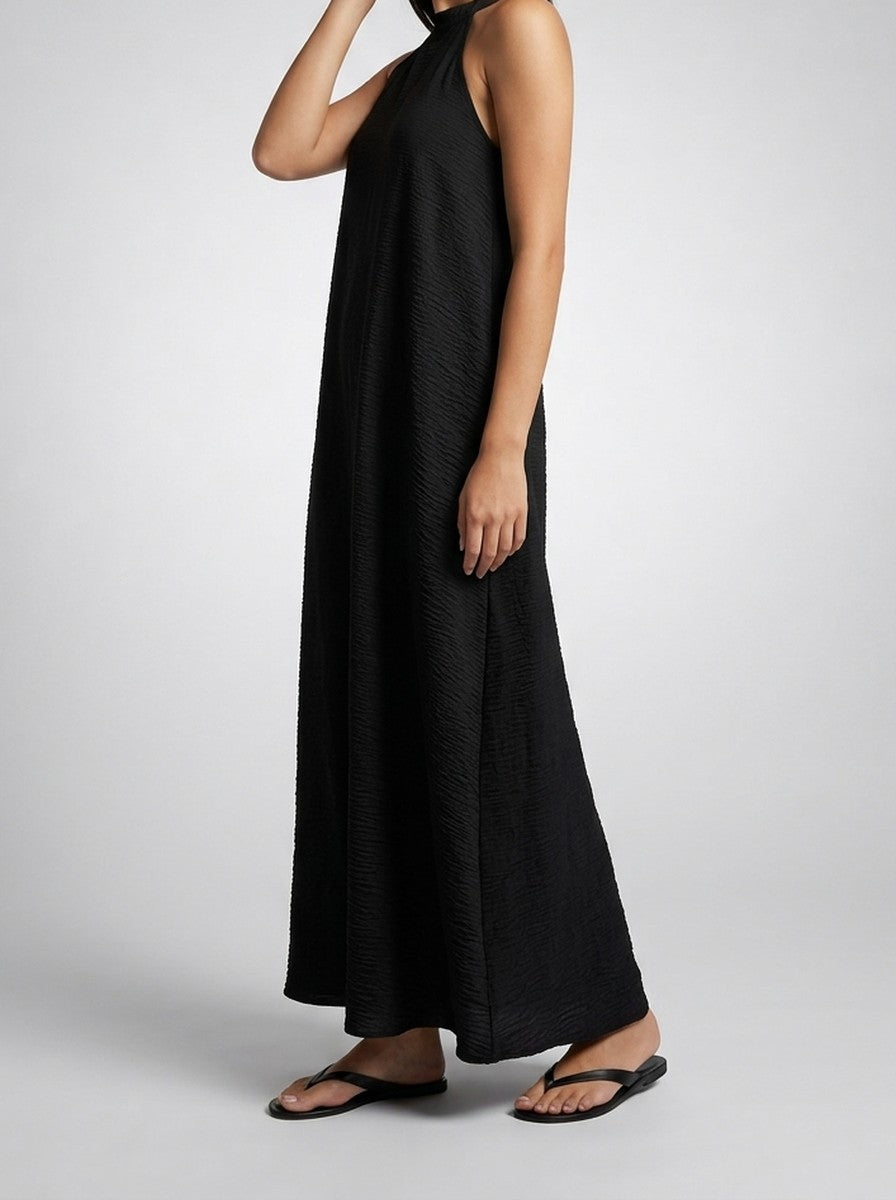 Women's Textured Sleeveless Maxi Dress with Halter Neck