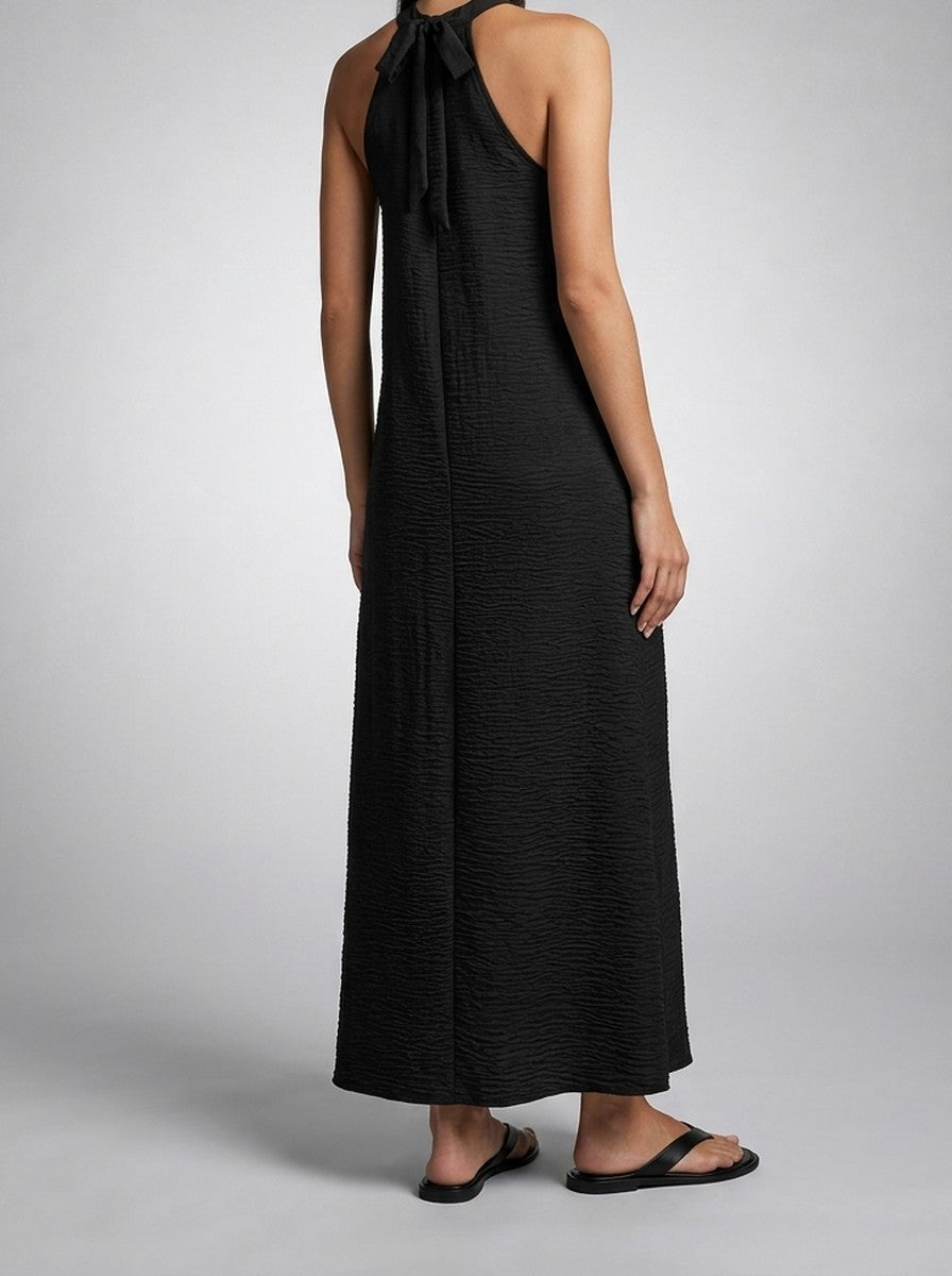 Women's Textured Sleeveless Maxi Dress with Halter Neck