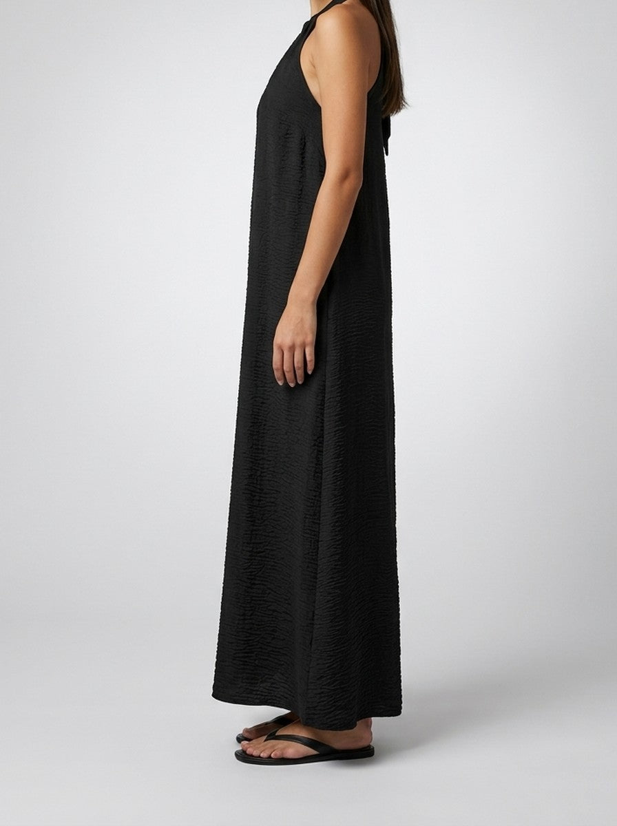 Women's Textured Sleeveless Maxi Dress with Halter Neck