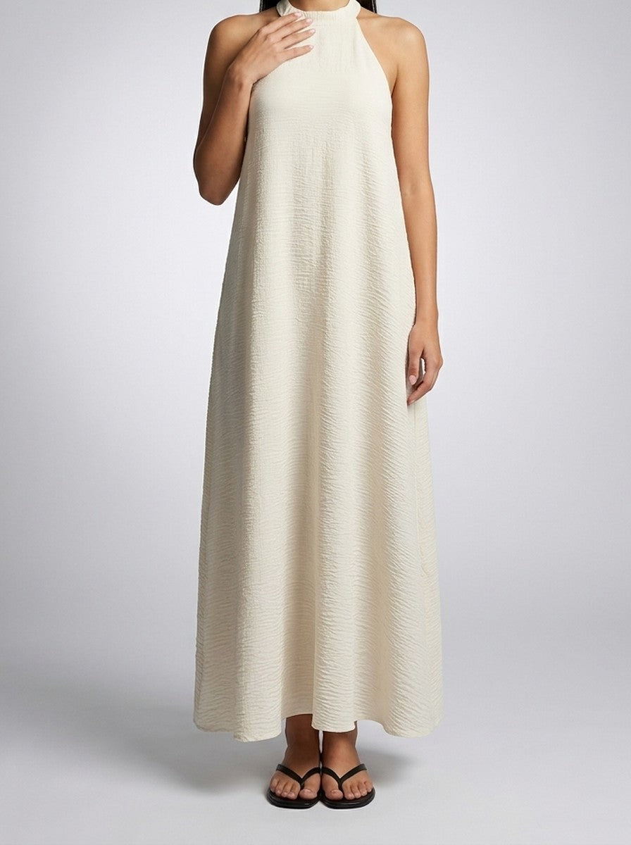 Women's Textured Sleeveless Maxi Dress with Halter Neck