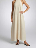Women's Textured Sleeveless Maxi Dress with Halter Neck