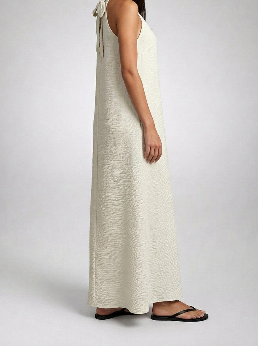 Women's Textured Sleeveless Maxi Dress with Halter Neck