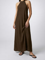 Women's Textured Sleeveless Maxi Dress with Halter Neck