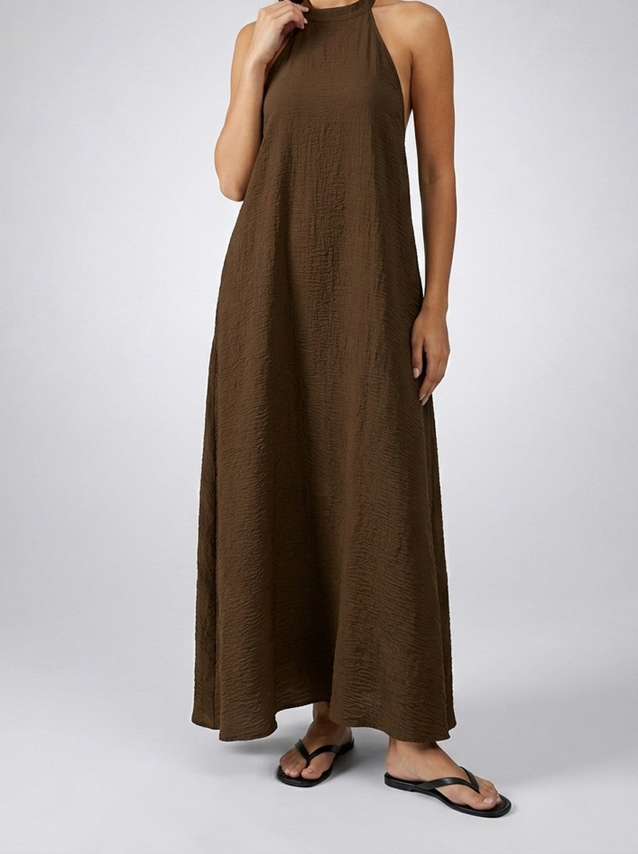Women's Textured Sleeveless Maxi Dress with Halter Neck