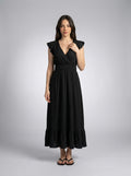 Women's V-Neck Ruffle Cap Sleeve Midi Dress