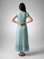 Women's V-Neck Ruffle Cap Sleeve Midi Dress
