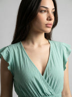 Women's V-Neck Ruffle Cap Sleeve Midi Dress