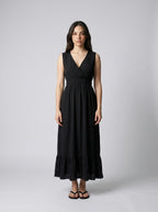 Women's V-Neck Ruffle Cap Sleeve Midi Dress