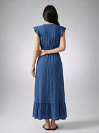 Women's V-Neck Ruffle Cap Sleeve Midi Dress