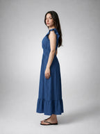 Women's V-Neck Ruffle Cap Sleeve Midi Dress